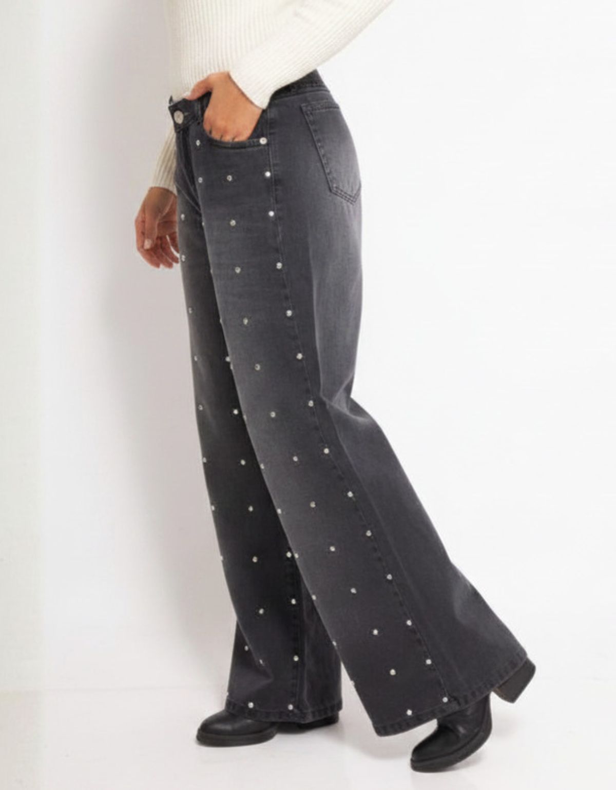 21 ART 769 WIDE LEG GRIS CON TACHAS